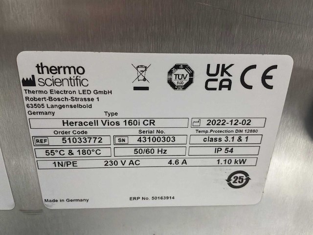 2022 thermowetenschappelijke heracell vios 160i cr laboratorium co2-incubator (2x) - afbeelding 8 van  8