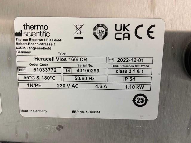 2022 thermowetenschappelijke heracell vios 160i cr laboratorium co2-incubator (2x) - afbeelding 8 van  9