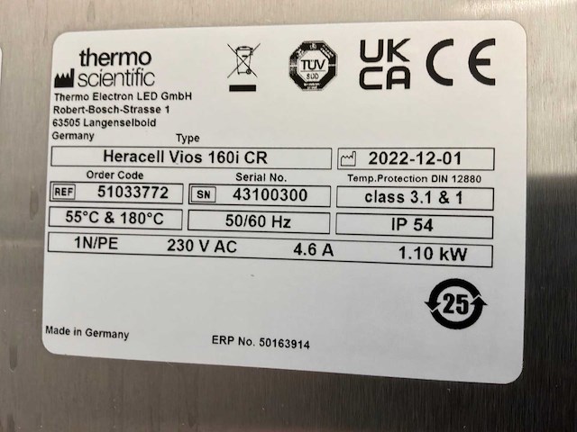 2022 thermowetenschappelijke heracell vios 160i cr laboratorium co2-incubator (2x) - afbeelding 3 van  11