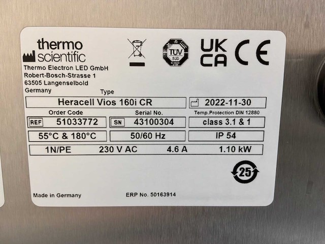 2022 thermowetenschappelijke heracell vios 160i cr laboratorium co2-incubator (2x) - afbeelding 3 van  3