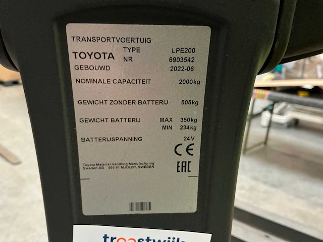 2022 toyota bt levio lpe200 elektrische palletwagen - afbeelding 4 van  18