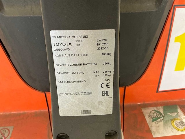 2022 toyota bt levio lwe200 elektrische palletwagen - afbeelding 3 van  11