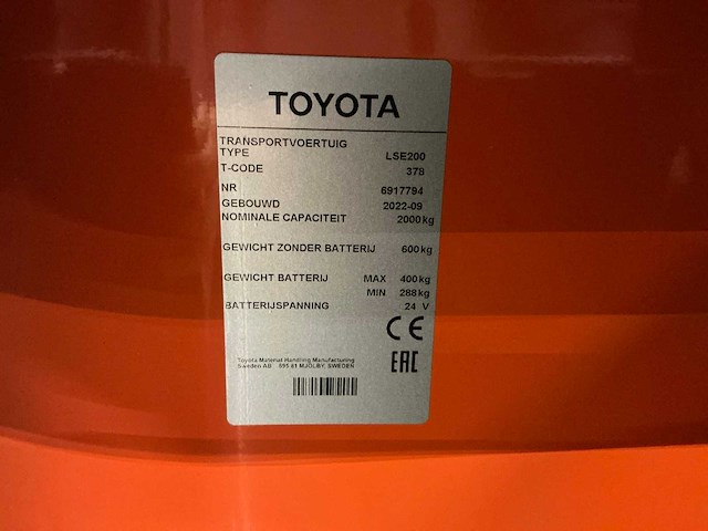 2022 toyota lse200 meerijpallettruck - afbeelding 6 van  15
