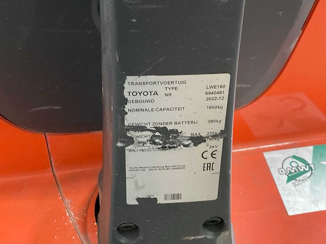 2022 toyota lwe160 elektrische palletwagen - afbeelding 3 van  3