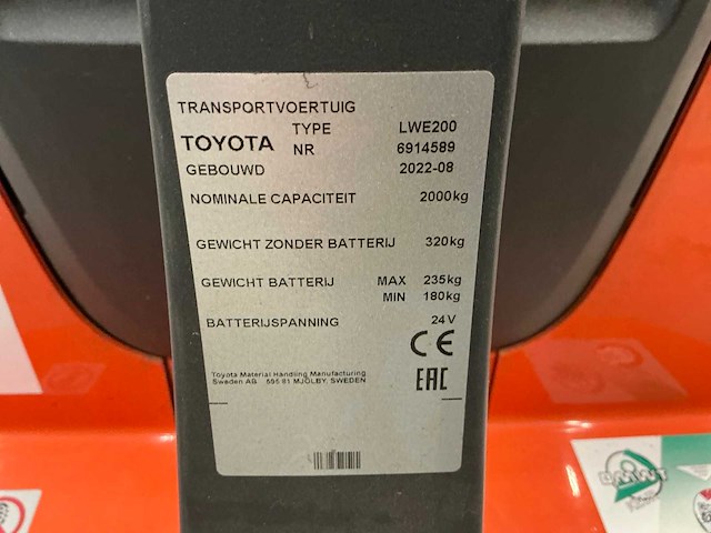 2022 toyota lwe200 elektrische palletwagen - afbeelding 5 van  14