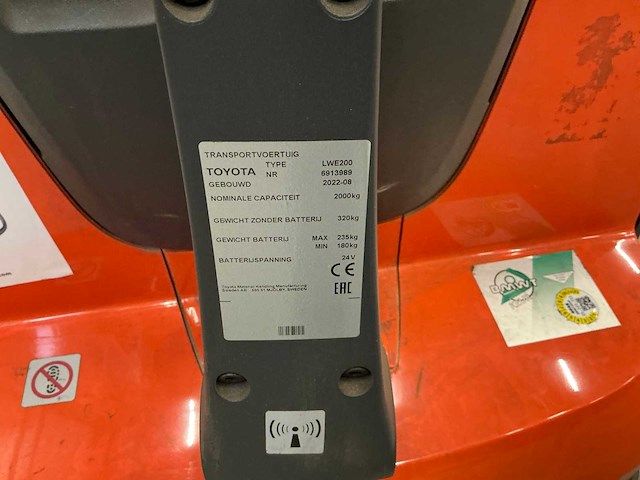 2022 toyota lwe200 elektrische palletwagen - afbeelding 3 van  11