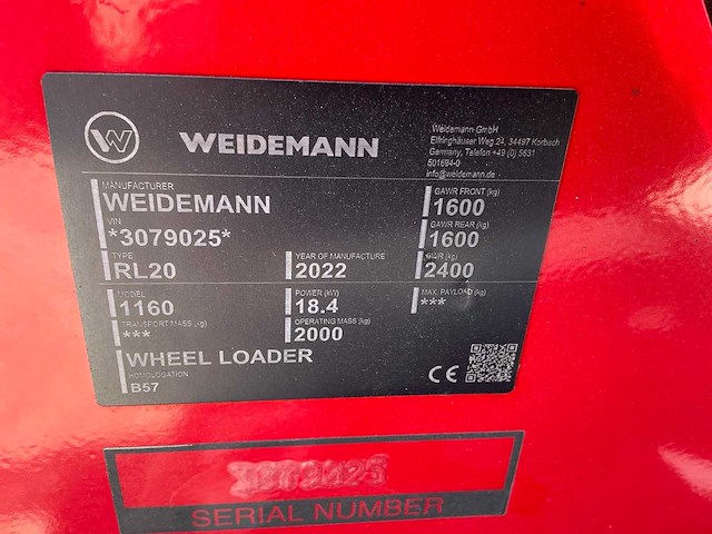 2022 weidemann rl20 1160 shovel - afbeelding 6 van  17