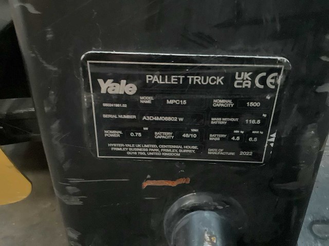2022 yale mpc 15 elektrische palletwagen - afbeelding 5 van  6