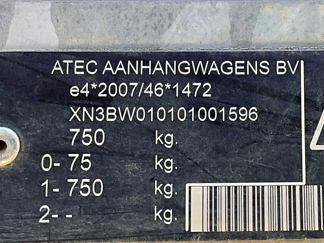 2023 atec abw.750.250x135 huif aanhangwagen - afbeelding 3 van  14