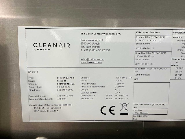 2023 clean air door baker biovanguard 6 laminaire flow kast - afbeelding 9 van  10