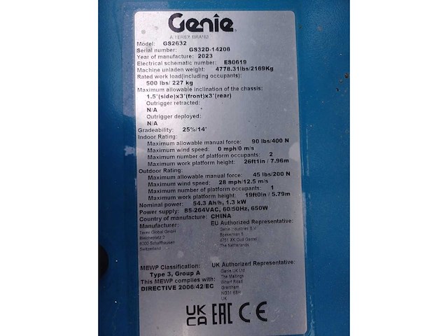 2023 genie gs2632 schaarlift hoogwerker - afbeelding 7 van  15