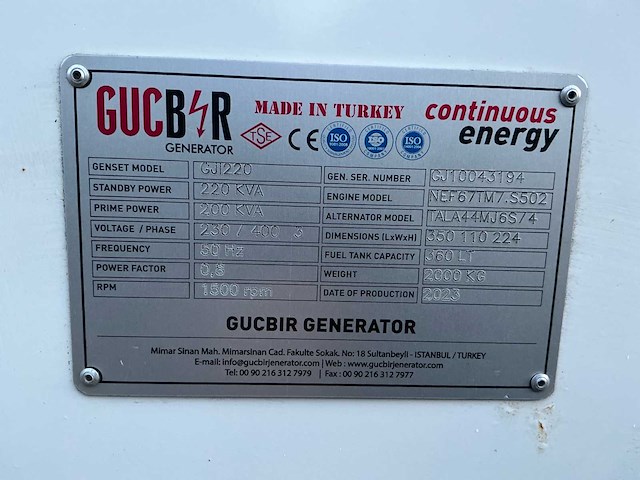 2023 gucbir gji220 - iveco diesel 220 kva 400v generator - ongebruikt - afbeelding 24 van  30