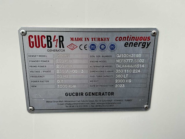 2023 gucbir gji220 - iveco diesel 220 kva 400v generator - ongebruikt - afbeelding 24 van  30