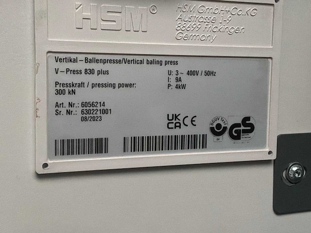 2023 hsm v-press 830 balenpers - afbeelding 1 van  1