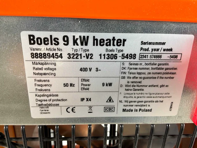 2023 inelco 88849450 dania sh 9kw elektroheater 9kw 400v - afbeelding 6 van  7