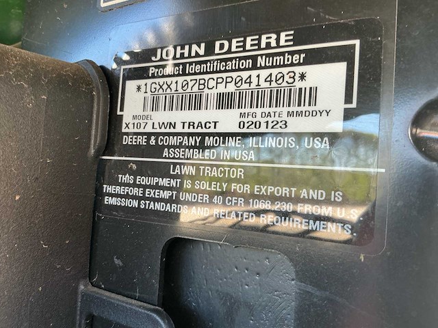 2023 john deere x107 zitmaaier - afbeelding 9 van  18