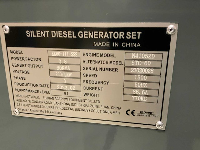 2023 kawakenki kk60-iii-sss silent diesel generator 60kva - afbeelding 9 van  10