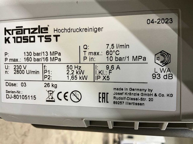 2023 kranzle k1050tst hogedrukreiniger - afbeelding 3 van  11
