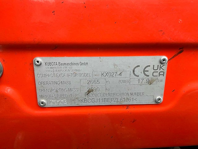 2023 kubota kx027-4 minigraafmachine - afbeelding 30 van  37