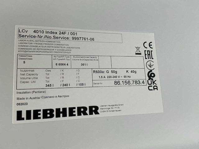 2023 liebherr lcv 4010 mediline laboratorium koelkast/vriezer combinatie - afbeelding 7 van  9
