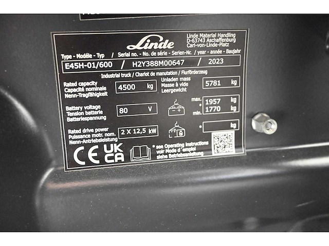 2023 linde e45h-01/600 elektrische 4.5t vorkheftruck - afbeelding 18 van  31