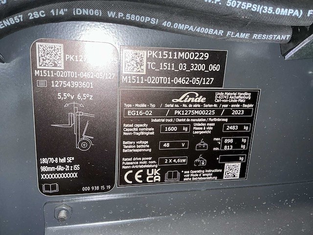 2023 linde eg 16-02 vorkheftruck - afbeelding 13 van  31