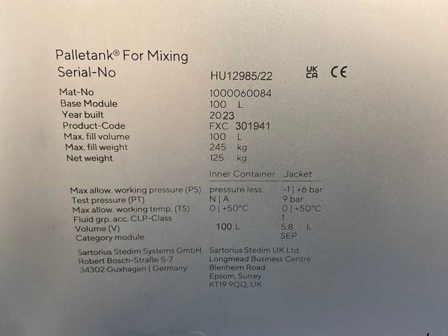 2023 sartorius palletank + pro mixer drive unit mobiel mengsysteem - afbeelding 3 van  11