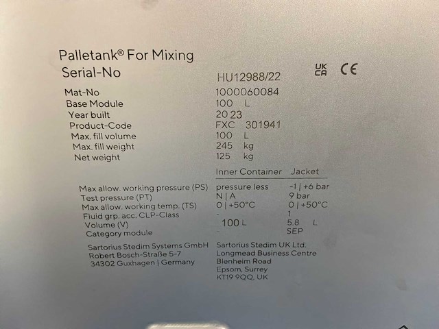 2023 sartorius palletank + pro mixer drive unit mobiel mengsysteem - afbeelding 4 van  12