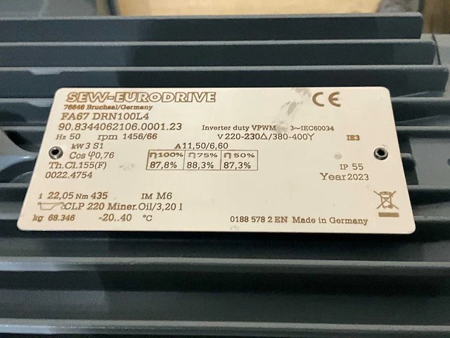 2023 sew-eurodrive fa67 drn100l4 3kw reductiemotor - afbeelding 5 van  5