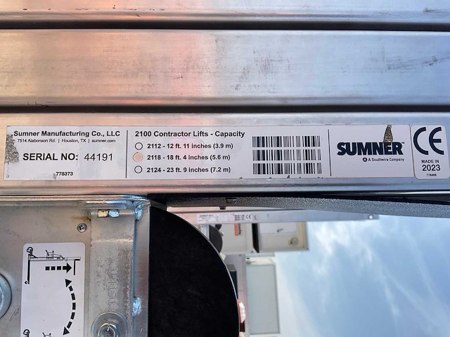 2023 sumner manufacturing 2118 materiaallift / kanaallift - afbeelding 8 van  8