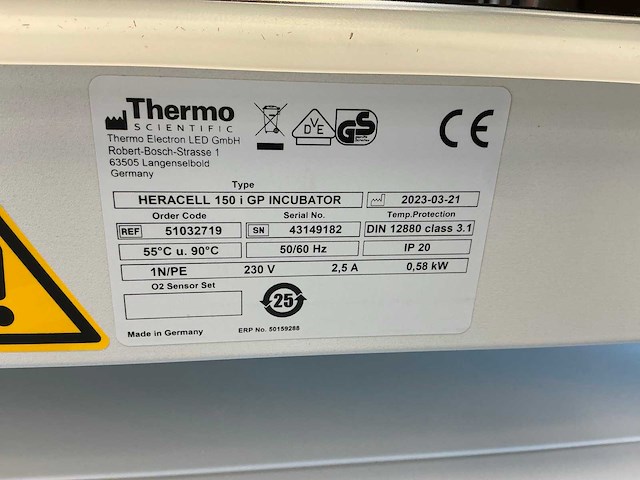 2023 thermowetenschappelijk heracell 150i gp laboratorium co2-incubator (2x) - afbeelding 6 van  9