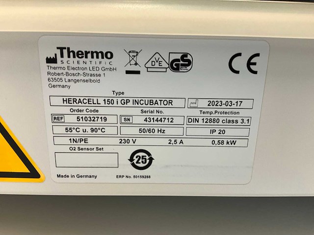 2023 thermowetenschappelijke heracell 150i gp laboratorium co2-incubator (4x) - afbeelding 6 van  21