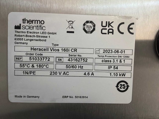 2023 thermowetenschappelijke heracell vios 160i cr laboratorium co2-incubator (2x) - afbeelding 4 van  5