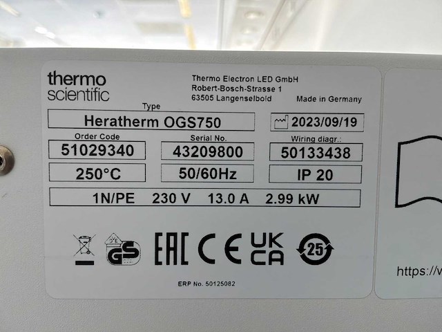 2023 thermowetenschappelijke heratherm ogs750 laboratoriumoven - afbeelding 6 van  6