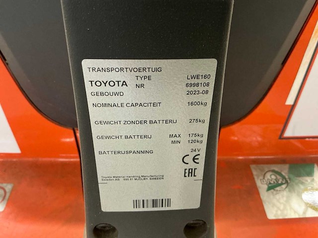 2023 toyota bt levio lwe160 elektrische palletwagen - afbeelding 4 van  13