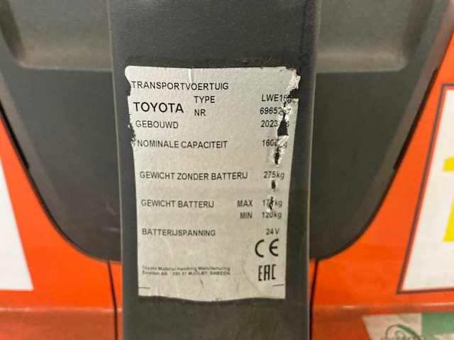 2023 toyota bt levio lwe160 elektrische palletwagen - afbeelding 3 van  12