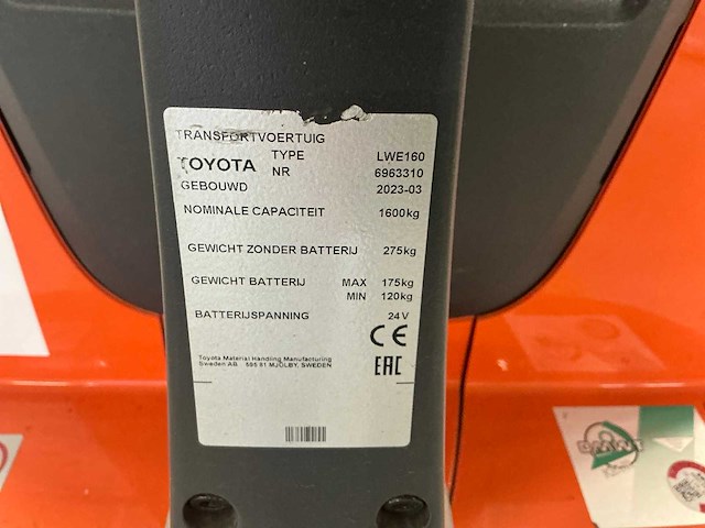 2023 toyota bt levio lwe160 elektrische palletwagen - afbeelding 3 van  11