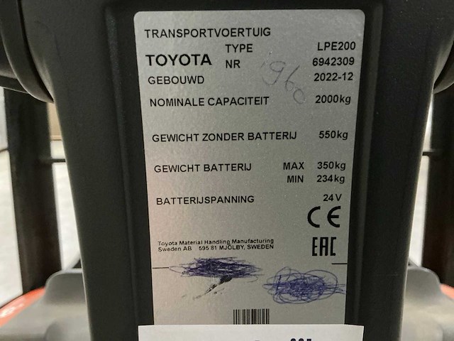 2023 toyota lpe200 elektrische palletwagen met platform - afbeelding 5 van  14