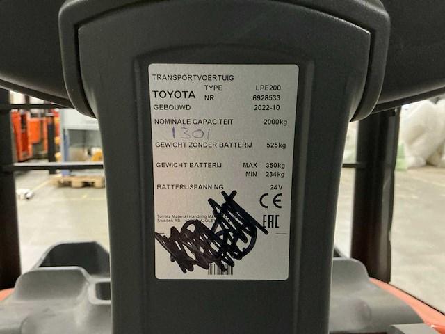 2023 toyota lpe200 elektrische palletwagen met platform - afbeelding 3 van  12