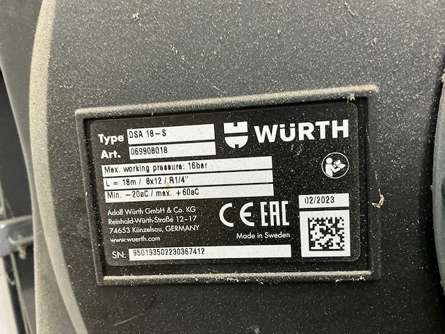 2023 würth dsa 18-s luchtslanghaspel (4x) - afbeelding 8 van  8
