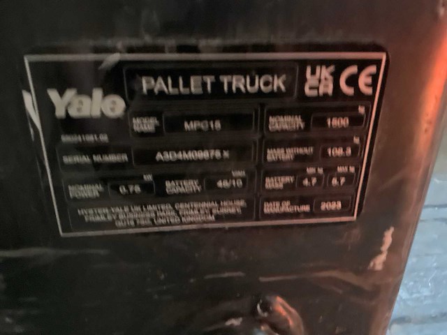 2023 yale mpc 15 elektrische palletwagen - afbeelding 5 van  6