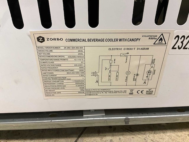 2023 zorro zk 280 glasdeur koelkast - afbeelding 9 van  9