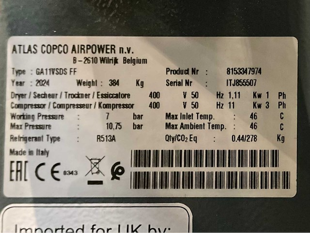 2024 atlas copco ga11vsds ff schroefcompressor met ingebouwde luchtdroger - afbeelding 9 van  17