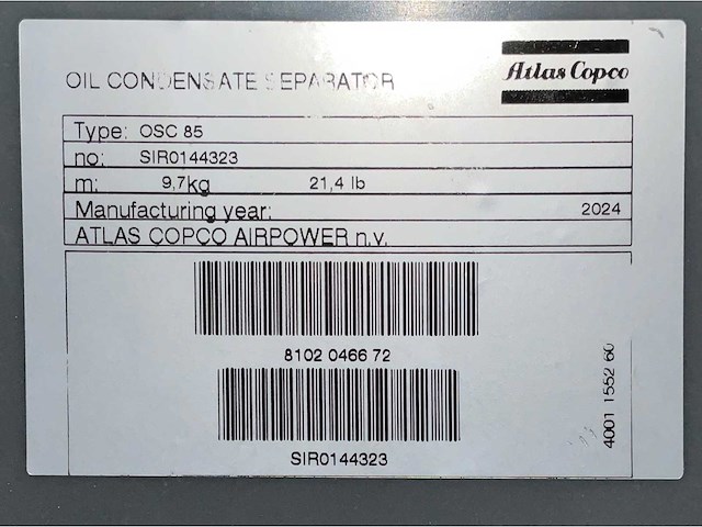 2024 atlas copco osc 85 olie - water afscheider - afbeelding 4 van  4