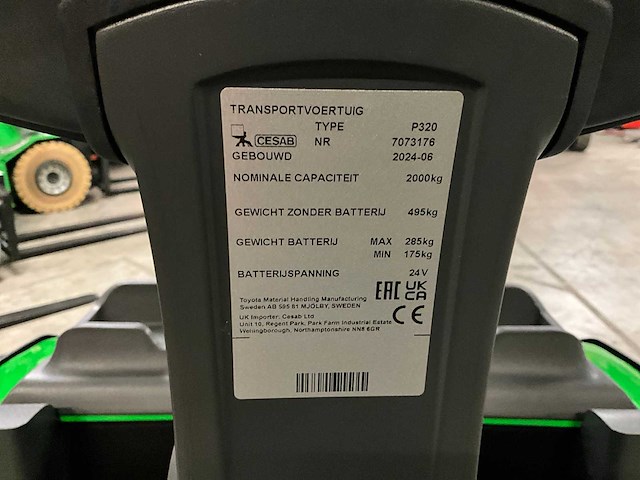 2024 cesab p320 elektrische meerij palletwagen “ongebruikt” - afbeelding 13 van  20