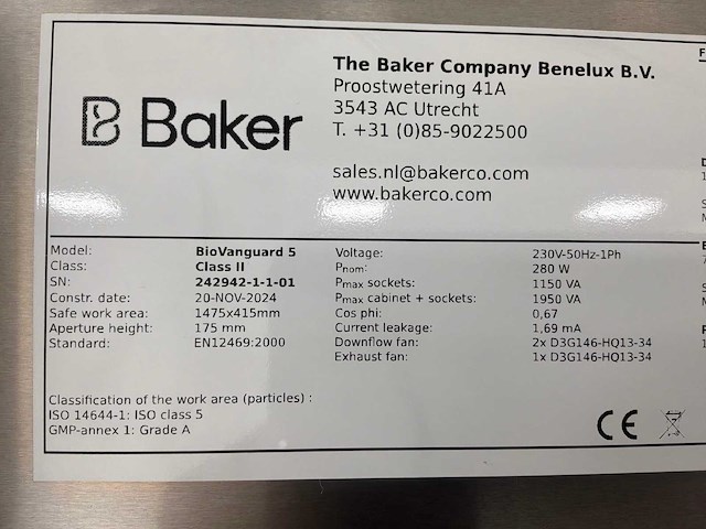 2024 clean air door baker biovanguard 5 laminaire stroomkast - afbeelding 6 van  7