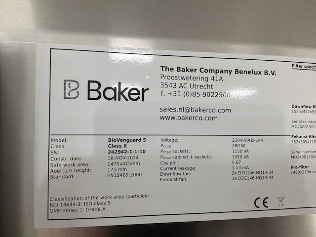 2024 clean air door baker biovanguard 5 laminaire stroomkast - afbeelding 6 van  7