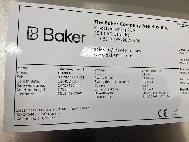 2024 clean air door baker biovanguard 5 laminaire stroomkast - afbeelding 4 van  4