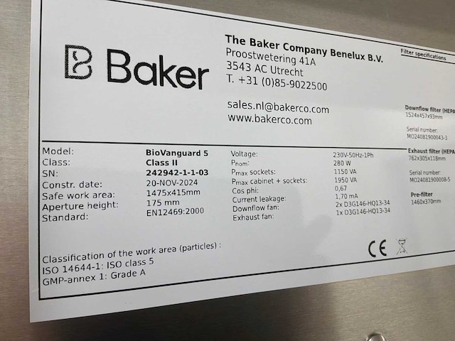2024 clean air door baker biovanguard 5 laminaire stroomkast - afbeelding 5 van  5
