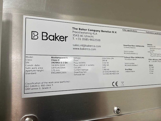2024 clean air door baker biovanguard 5 laminaire stroomkast - afbeelding 6 van  7
